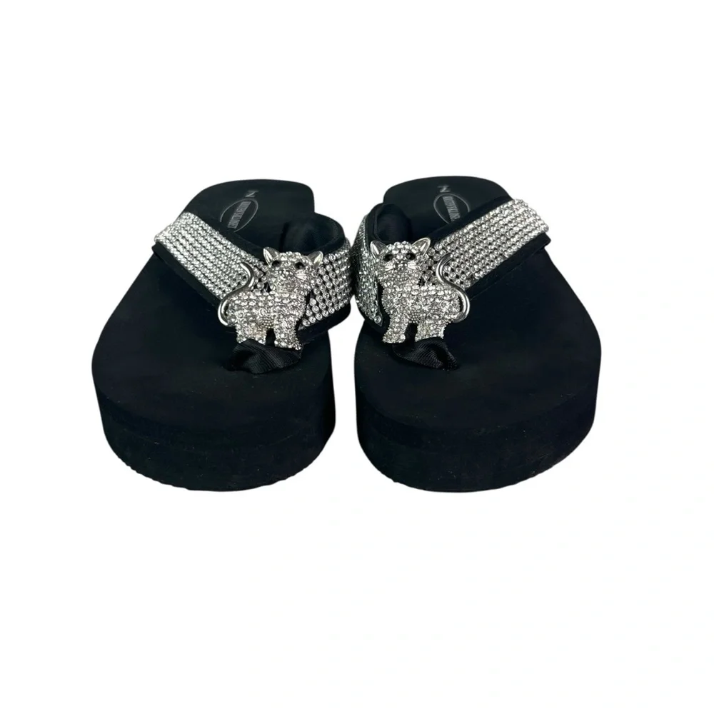 KRISTEN'S KLOSET Cat Lovers Rhinestone Slip On Wedge Flip Flop Sandals - Picture 4 of 10